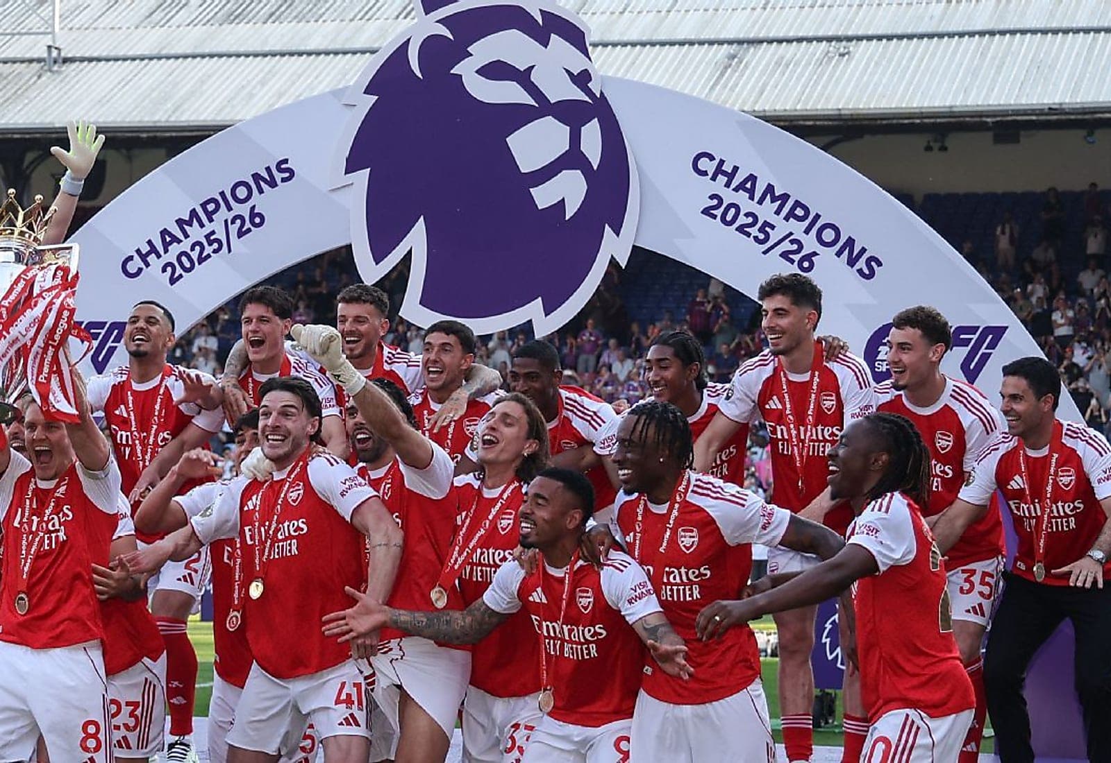 Arsenal trophy celebration with owners and supporters after a Premier League title win