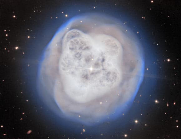 High‑resolution Gemini North image of the Crystal Ball Nebula revealing intricate filaments and bright knots.